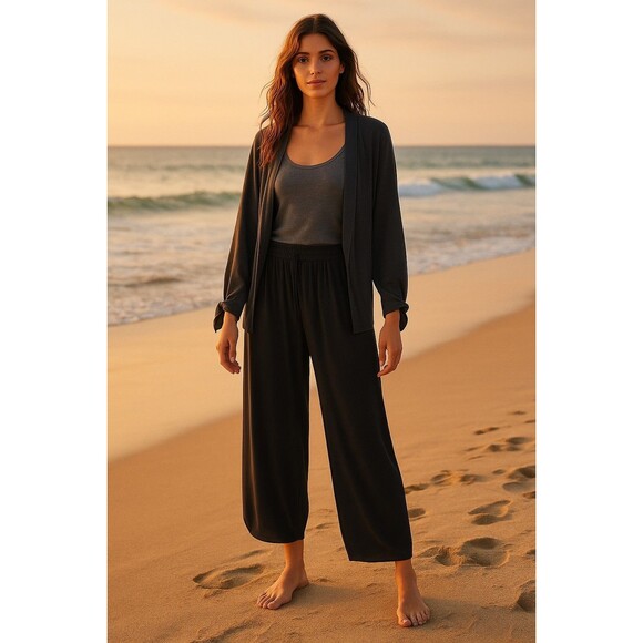 Anthropologie Saturday/Sunday Charcoal Gray Ribbed Harem Pants Boho Lounge M - Picture 1 of 8